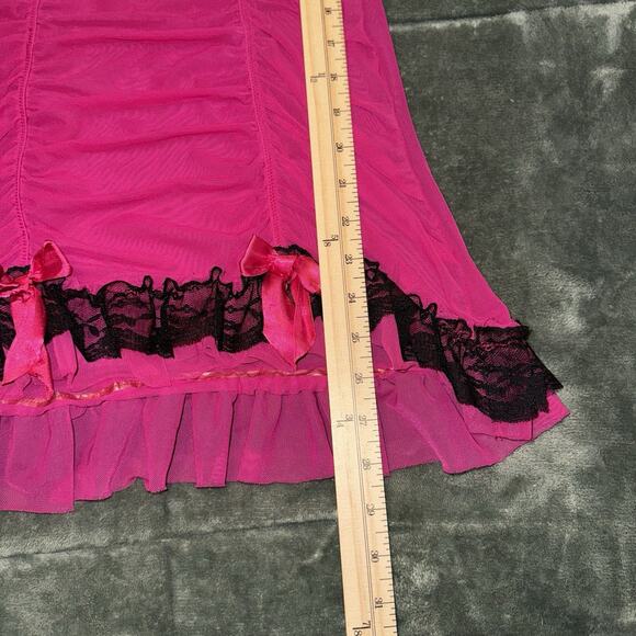 Flora Pink & Black Sheer Babydoll Lingerie Slip Dress Women's S/M Coquette Y2K - Picture 7 of 9